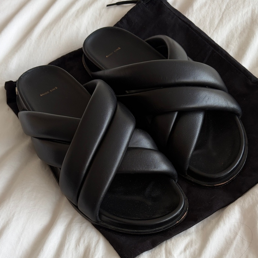 Anine Bing Black Padded Crisscross Slide Sandals - Picture 4 of 4